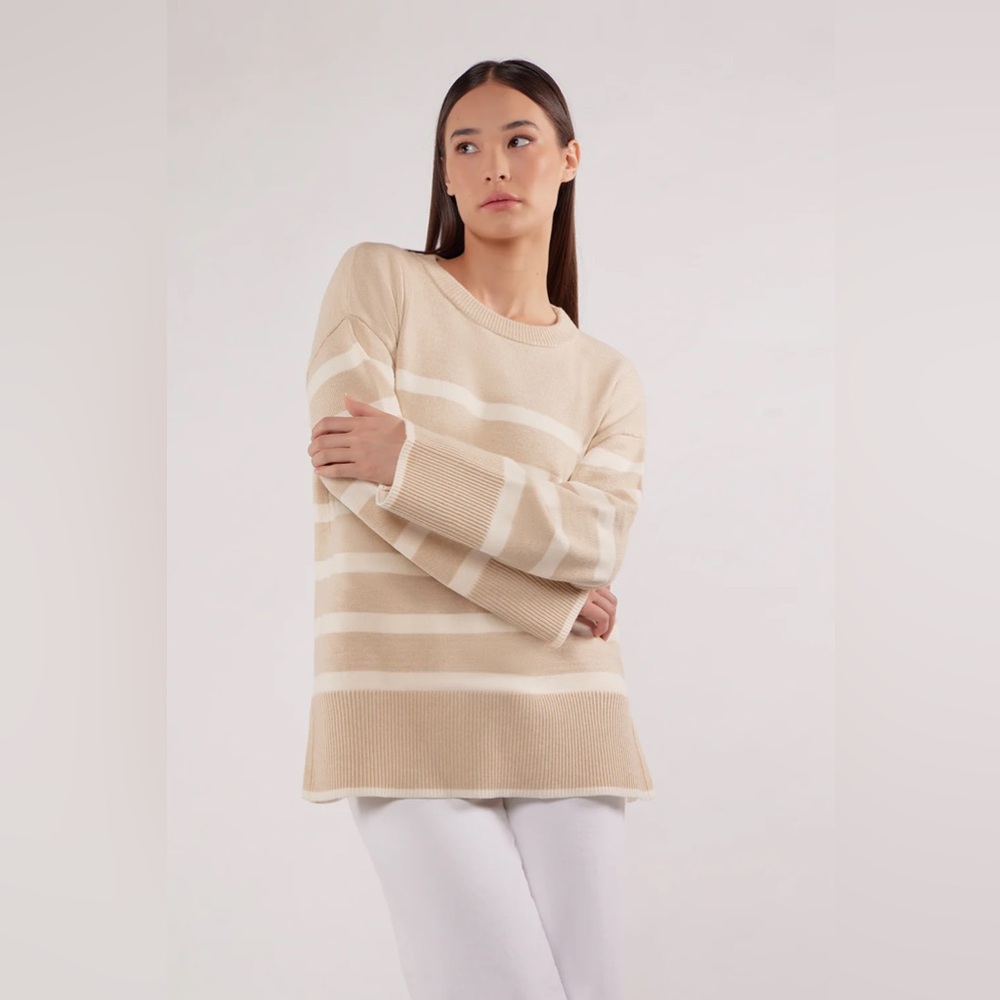 Matty M Beige and Cream Striped Sweater